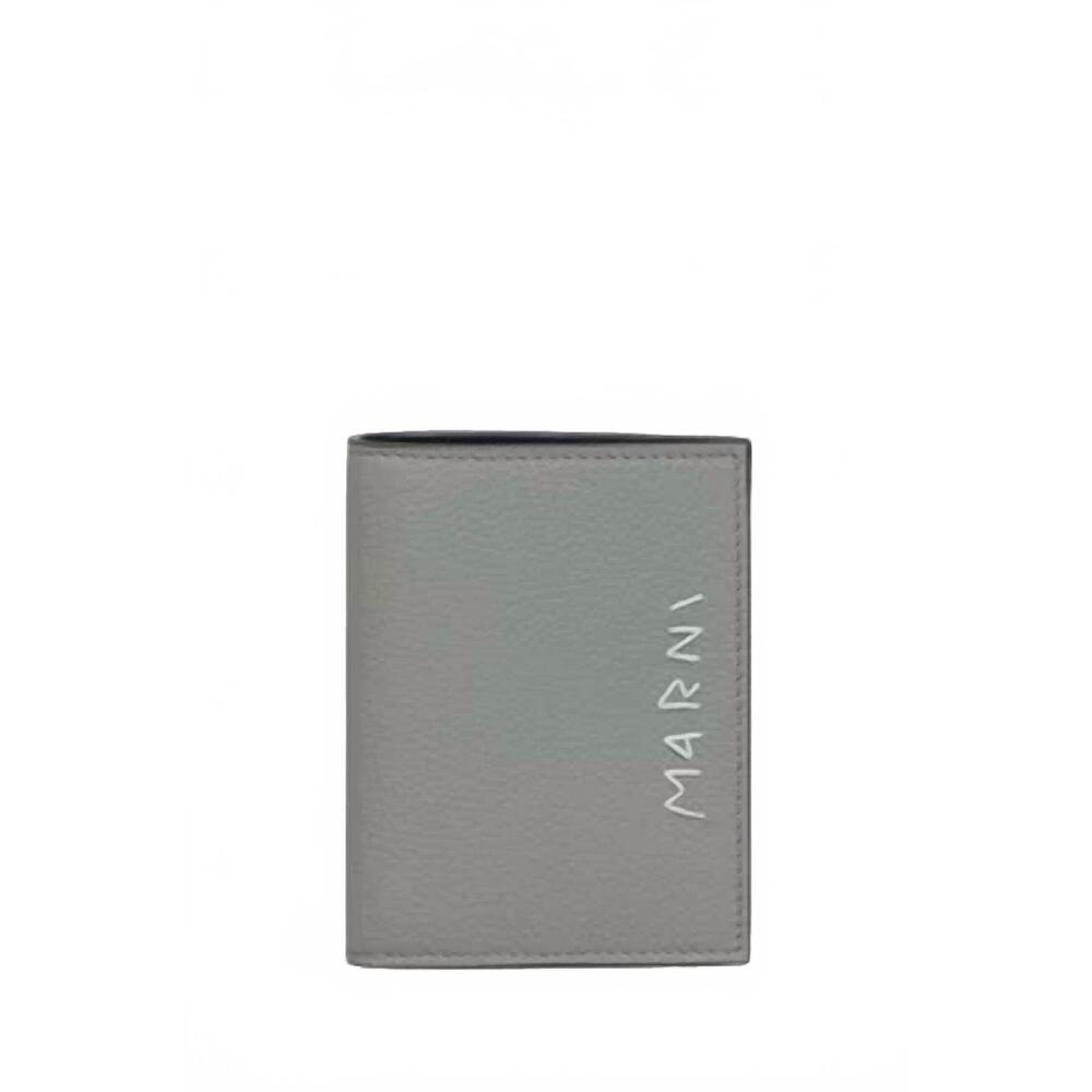 NEW MARNI men's bifold logo leather wallet in cement gray